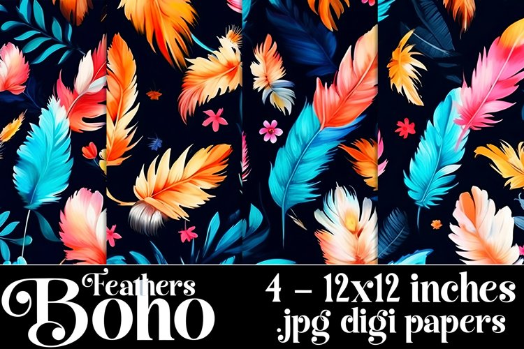 Boho Feathers Patterns, Boho Feathers 12x12 Backgrounds, s18