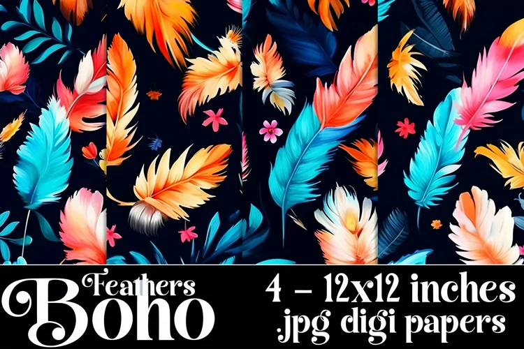 Boho Feathers Patterns, Boho Feathers 12x12 Backgrounds, s18