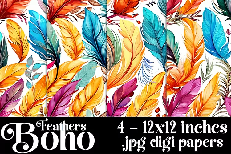 Boho Feathers Patterns, Boho Feathers 12x12 Backgrounds, s20