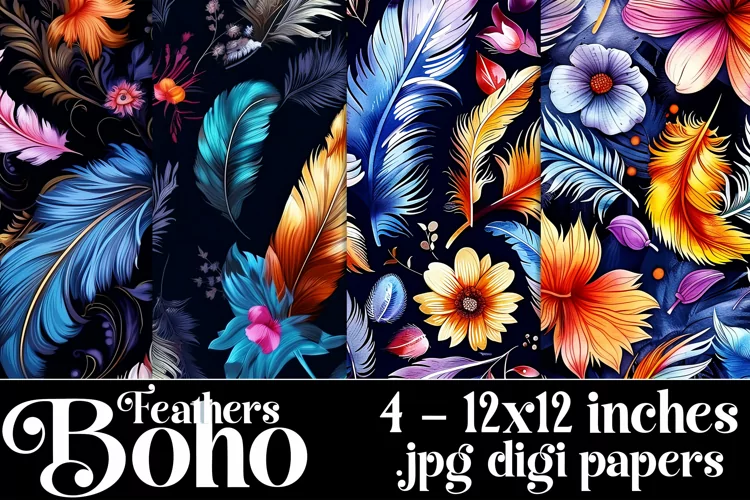 Boho Feathers Patterns, Boho Feathers 12x12 Backgrounds, s21