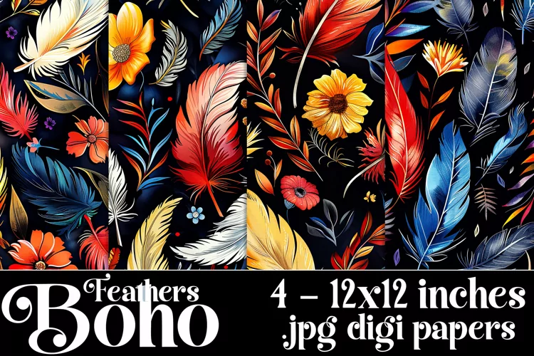 Boho Feathers Patterns, Boho Feathers 12x12 Backgrounds, s22