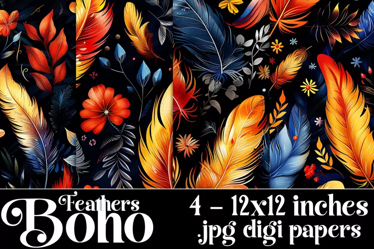 Boho Feathers Patterns, Boho Feathers 12x12 Backgrounds, s23