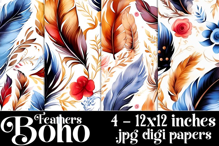 Boho Feathers Patterns, Boho Feathers 12x12 Backgrounds, s24
