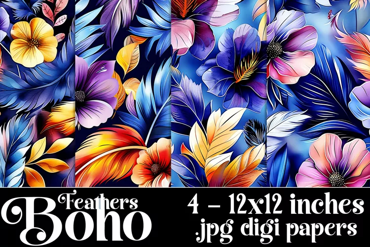 Boho Feathers Patterns, Boho Feathers 12x12 Backgrounds, s25