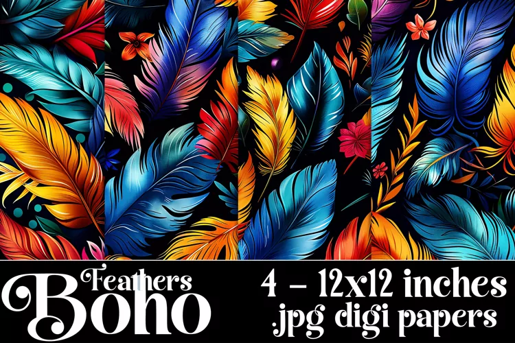 Boho Feathers Patterns, Boho Feathers 12x12 Backgrounds, s26