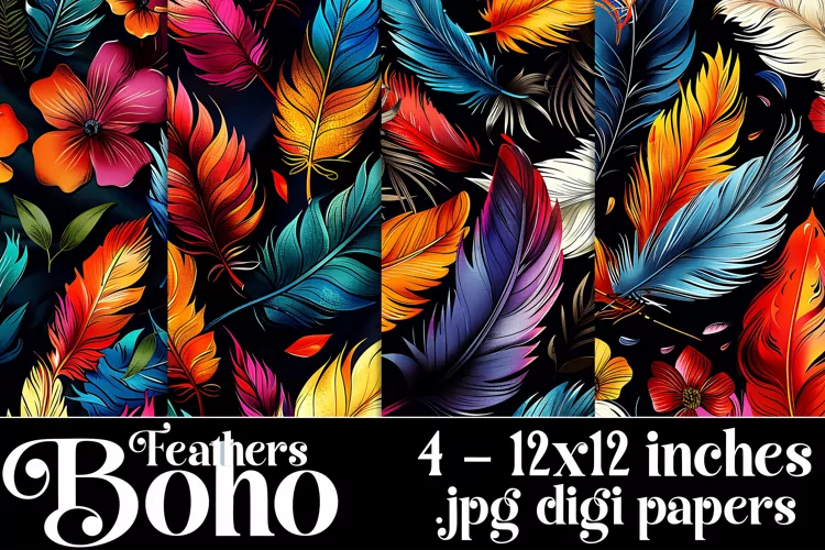 Boho Feathers Patterns, Boho Feathers 12x12 Backgrounds, s27