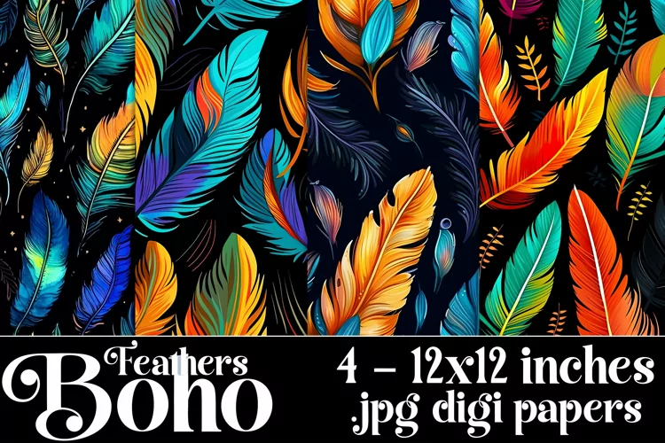 Boho Feathers Patterns, Boho Feathers 12x12 Backgrounds, s3