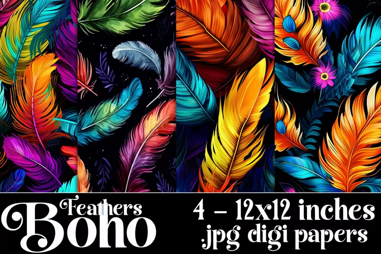 Boho Feathers Patterns, Boho Feathers 12x12 Backgrounds, s4