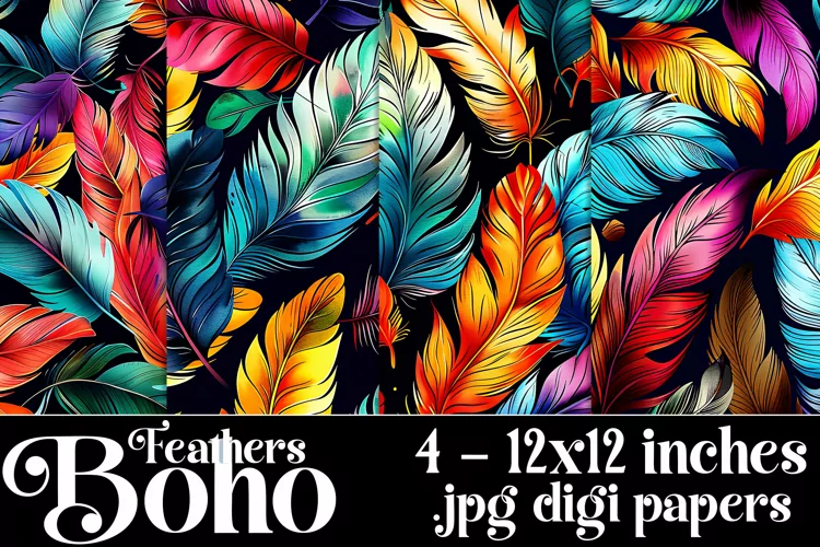 Boho Feathers Patterns, Boho Feathers 12x12 Backgrounds, s5