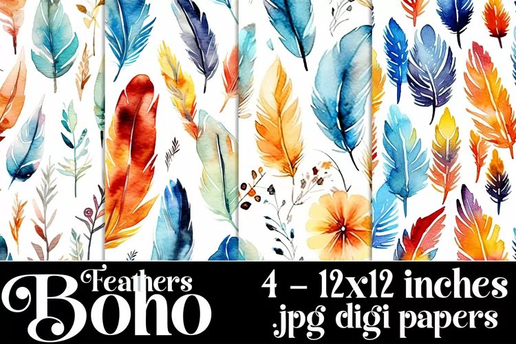 Boho Feathers Patterns, Boho Feathers 12x12 Backgrounds, s7