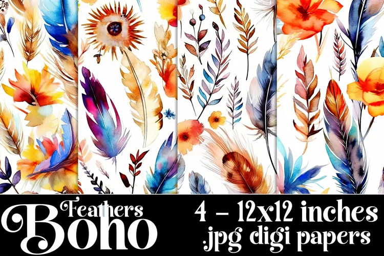 Boho Feathers Patterns, Boho Feathers 12x12 Backgrounds, s8