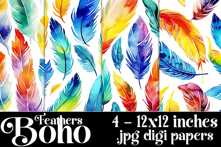 Boho Feathers Patterns, Boho Feathers 12x12 Backgrounds, s9