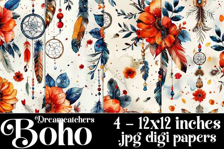 Boho Dreamcatchers Patterns, Boho Style 12x12 Backgrounds 10