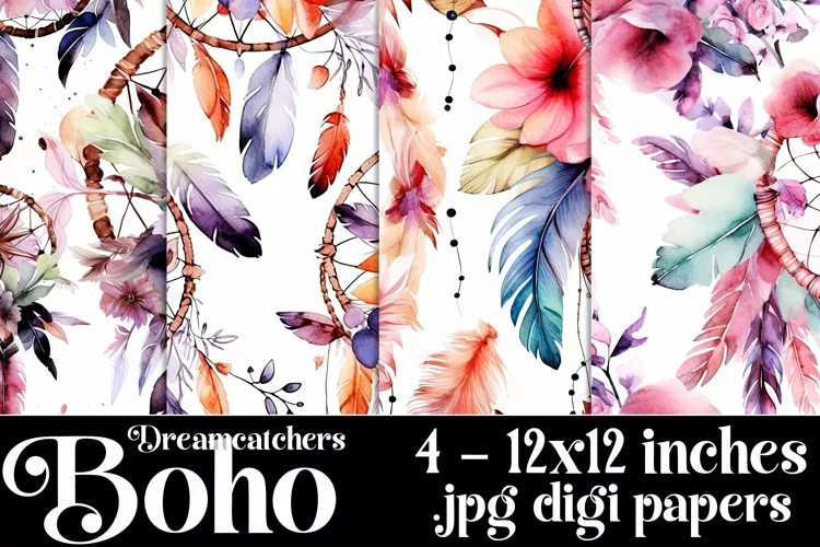 Boho Dreamcatchers Patterns, Boho Style 12x12 Backgrounds, 2