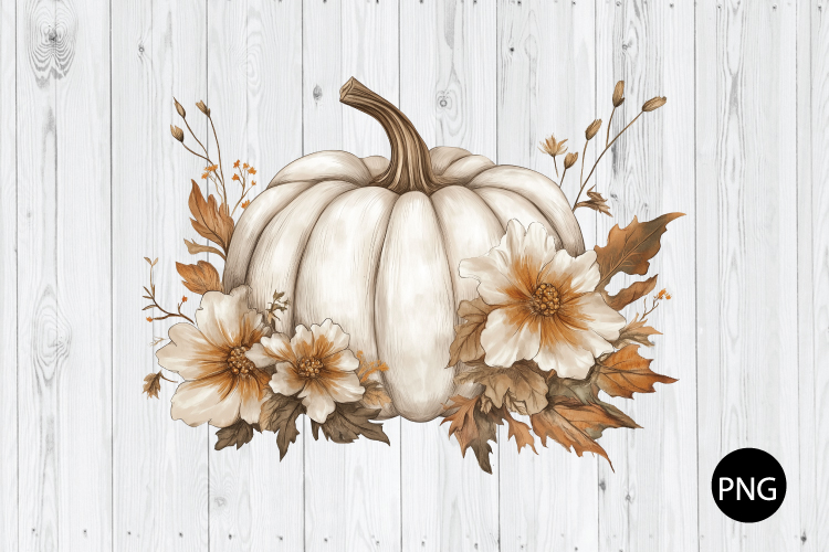 Boho Cottage core White Floral Pumpkin PNG, Boho pumpkin PNG