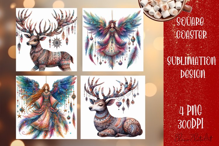 Happy Christmas Coaster Design | boho Square
