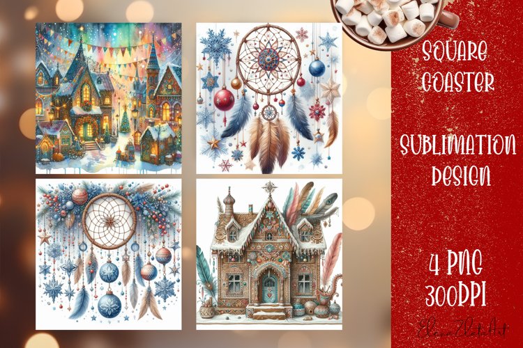 Happy Christmas Coaster Design | boho Square