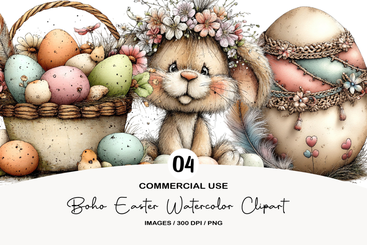 Boho Easter Watercolor Clipart