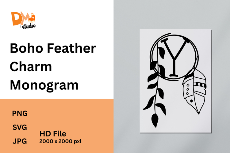 Boho Feather Charm Monogram