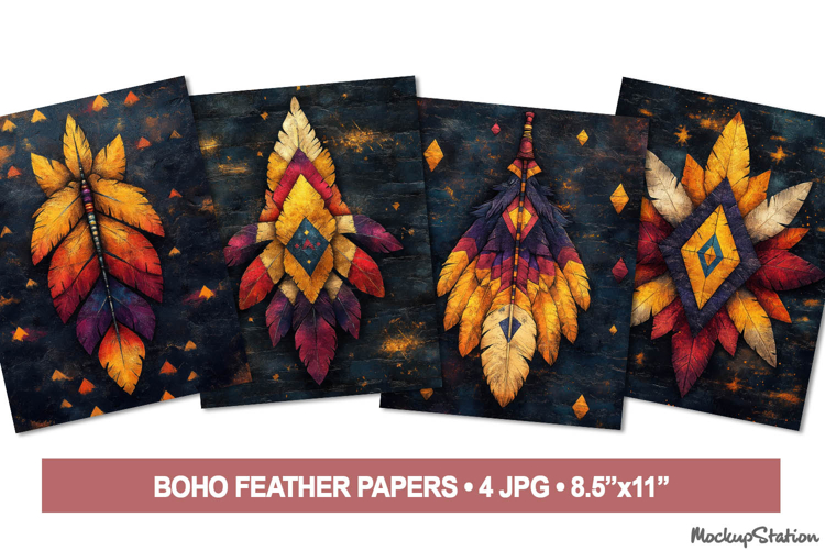 Vintage Western Boho Indian Feathers, Digital Papers JPG