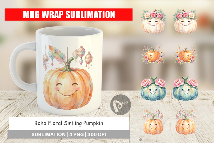 Boho Floral Pumpkin Mug Wrap