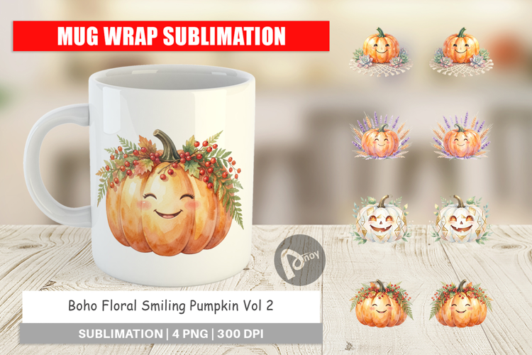 Boho Floral Pumpkin Mug Wrap
