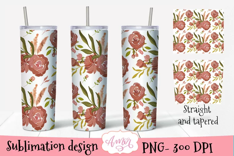 Boho floral 20 oz skinny tumbler sublimation design