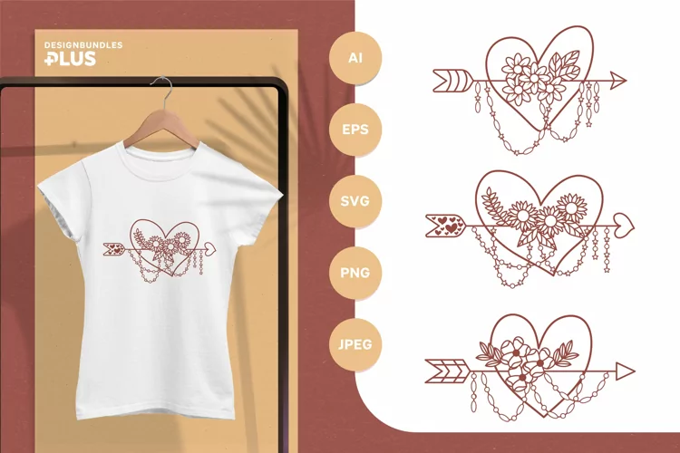 Boho Arrows with Heart, Flowers, and Beads Illustration Set