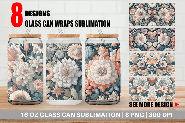 Glass Can Wraps Boho Flowers Bohemian