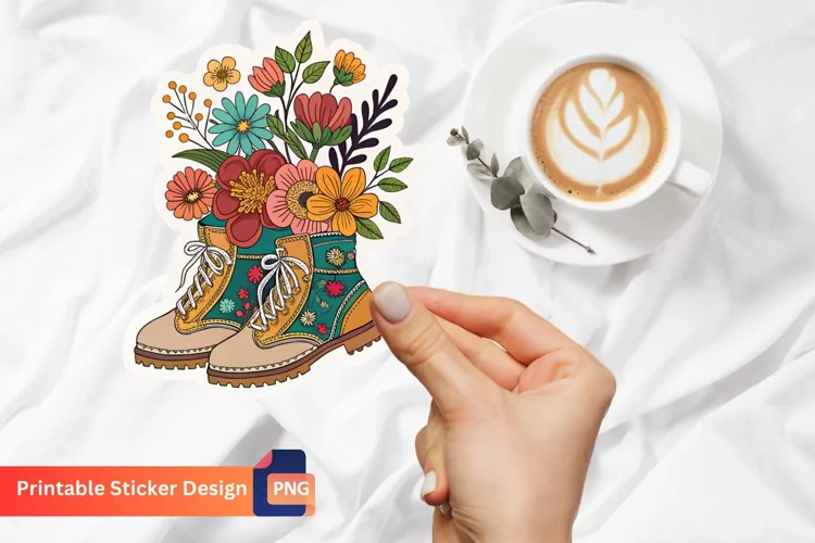 Boho Flowers Boots Sticker, Floral Boots Sticker