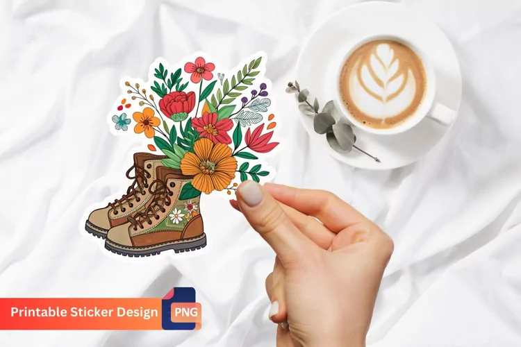 Boho Flowers Boots Sticker, Floral Boots Sticker