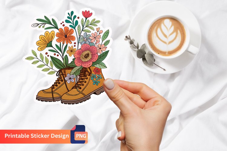 Boho Flowers Boots Sticker, Floral Boots Sticker example image 1