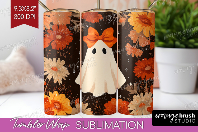 Boho Ghost Halloween Tumbler Wrap Spooky Season Tumbler PNG