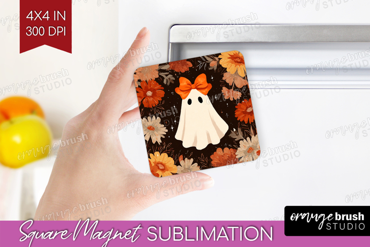 Boho Ghost Halloween Magnet Sublimation Spooky Season Square