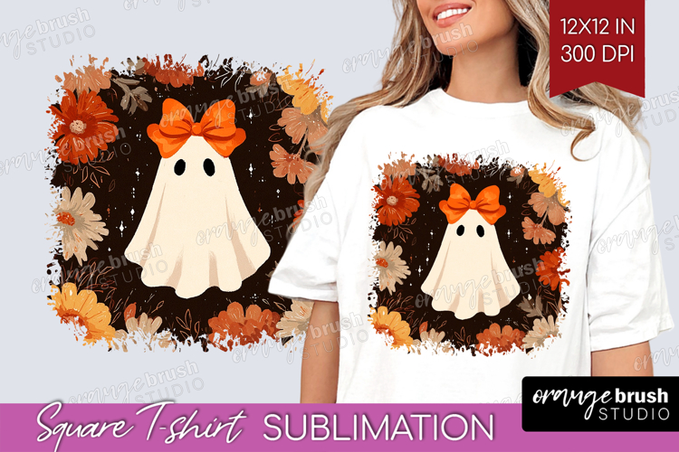 Boho Ghost Halloween Square Tshirt Background Spooky Season