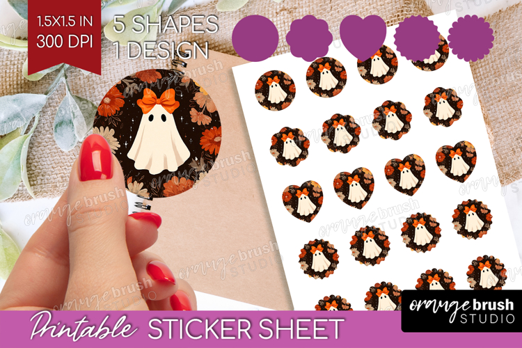 Boho Ghost Halloween Round Sticker Spooky Season Printable