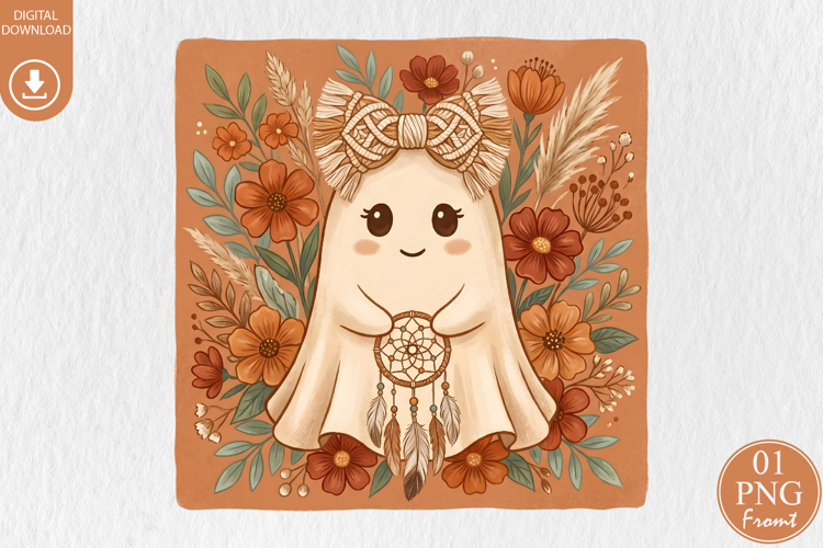Boho Ghost Bow PNG, Cute Halloween Ghost Sublimation