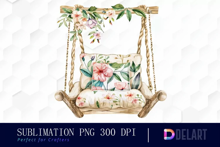Floral Swing Chair Watercolor Clipart