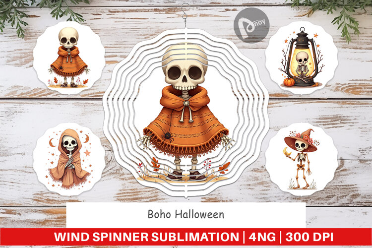 Wind Spinner Boho Skeleton Halloween example image 1