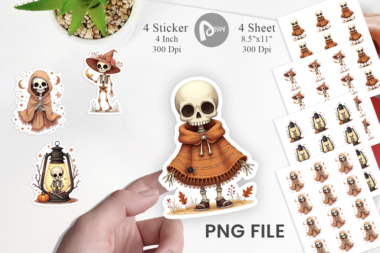 Boho Skeleton Halloween Sticker
