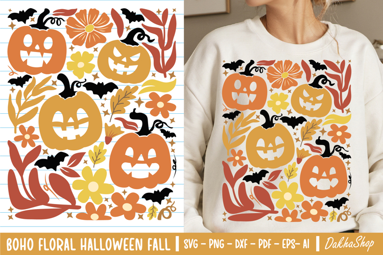 Boho Floral Halloween Fall SVG Boho Halloween SVG Pumpkin