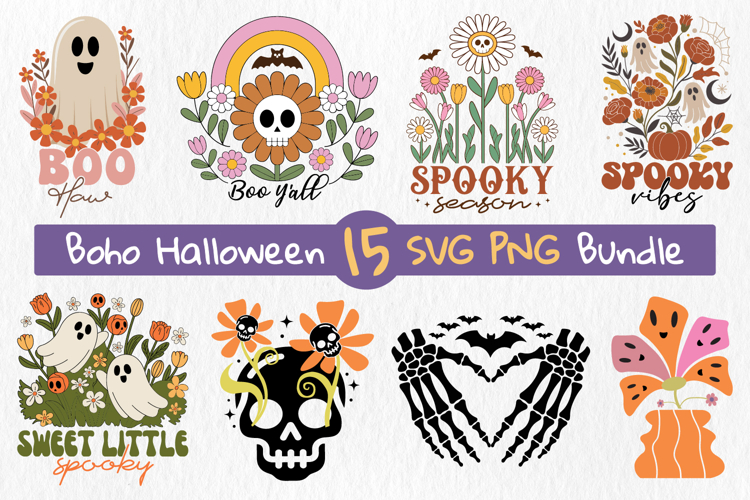 Boho Halloween SVG PNG Bundle | Spooky Halloween Clipart PNG