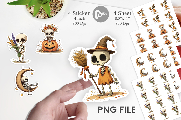 Boho Skeleton Halloween Sticker