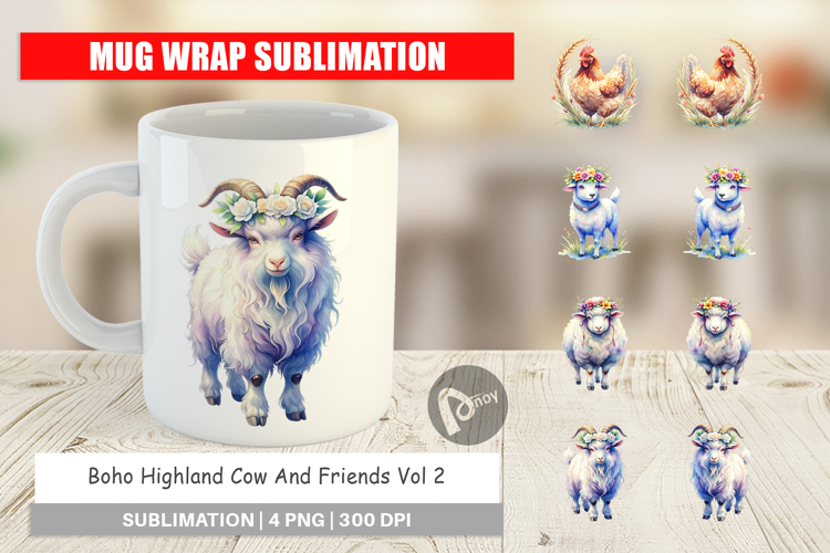 Boho Highland Cow Mug Wrap