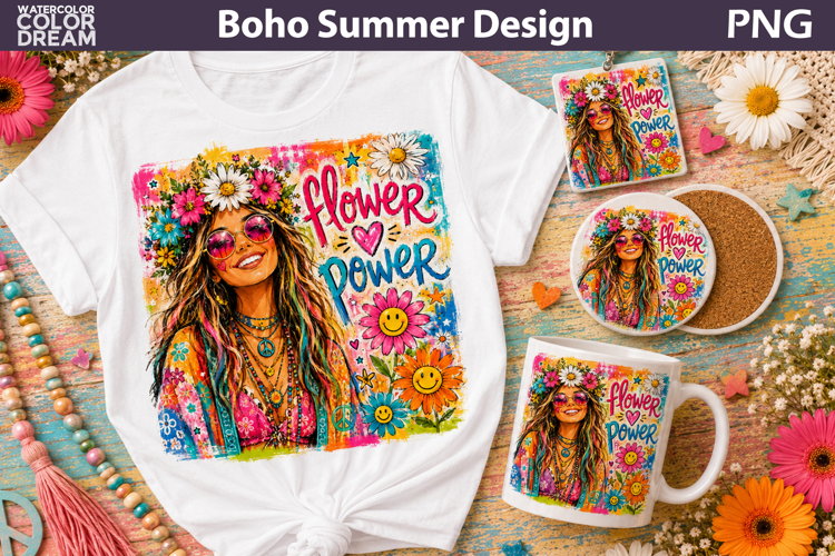 Flower Power Girl | Boho Flower Hippie Girl Sublimation