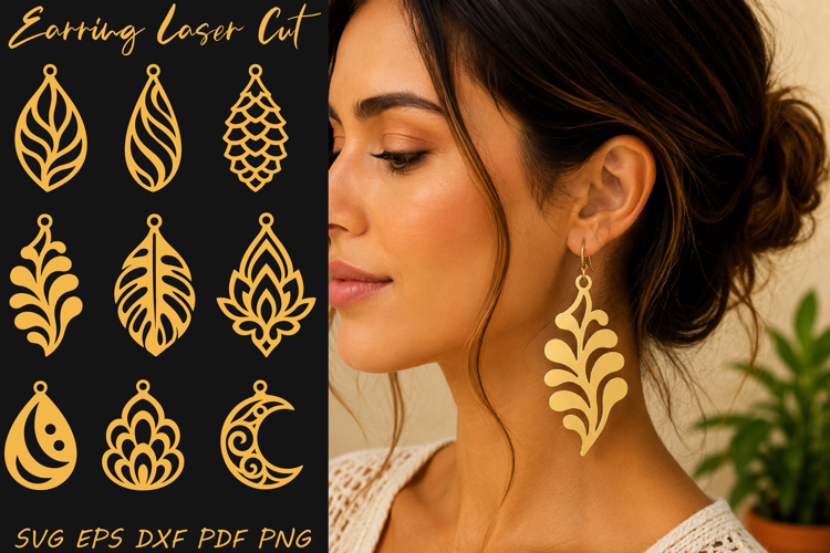 Boho Leaf Earrings Laser Cut SVG