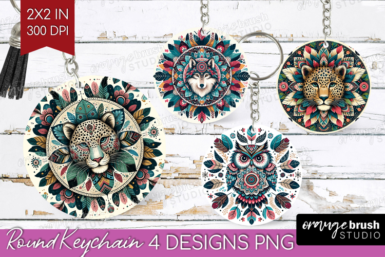Boho Animal Keychain PNG - Mandala Keychain Sublimation