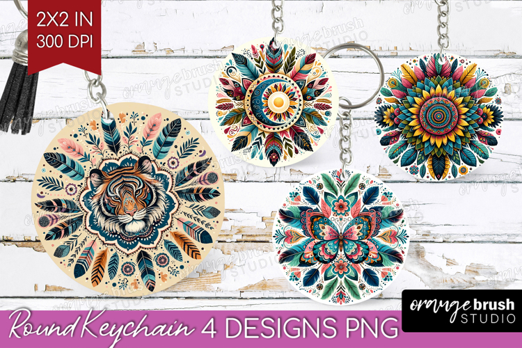 Boho Animal Keychain PNG - Mandala Keychain Sublimation