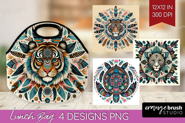 Boho Animal Lunch Bag - Mandala Lunch Bug PNG Sublimation