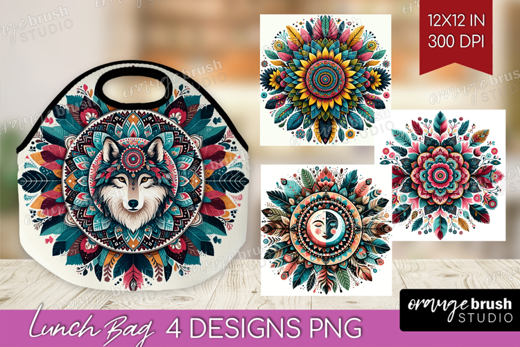 Boho Animal Lunch Bag - Mandala Lunch Bug PNG Sublimation
